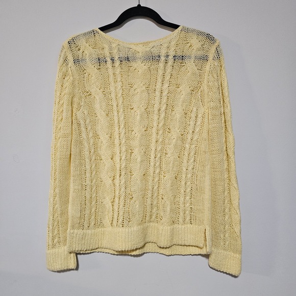 Garnet Hill Open Knit M Yellow Linen Organic Cable Cotton Boho Coastal Preppy - Picture 2 of 8